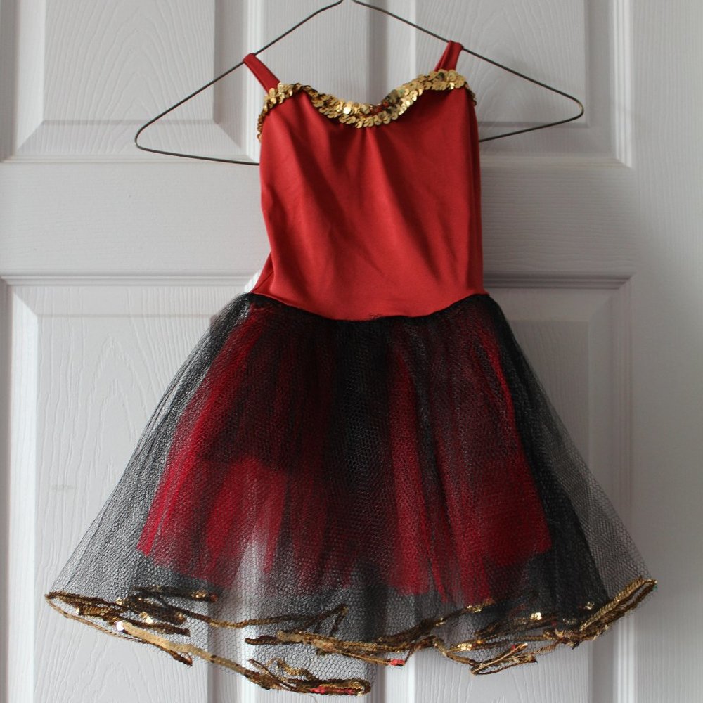 Kid's Red & Gold Ballerina Costume (Size S/M)